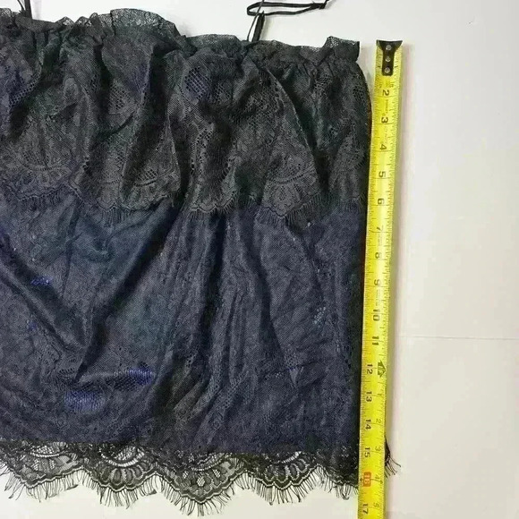 MNG by Mango Spaghetti Strap Blue/Black Lace Top Size Large - Picture 5 of 6